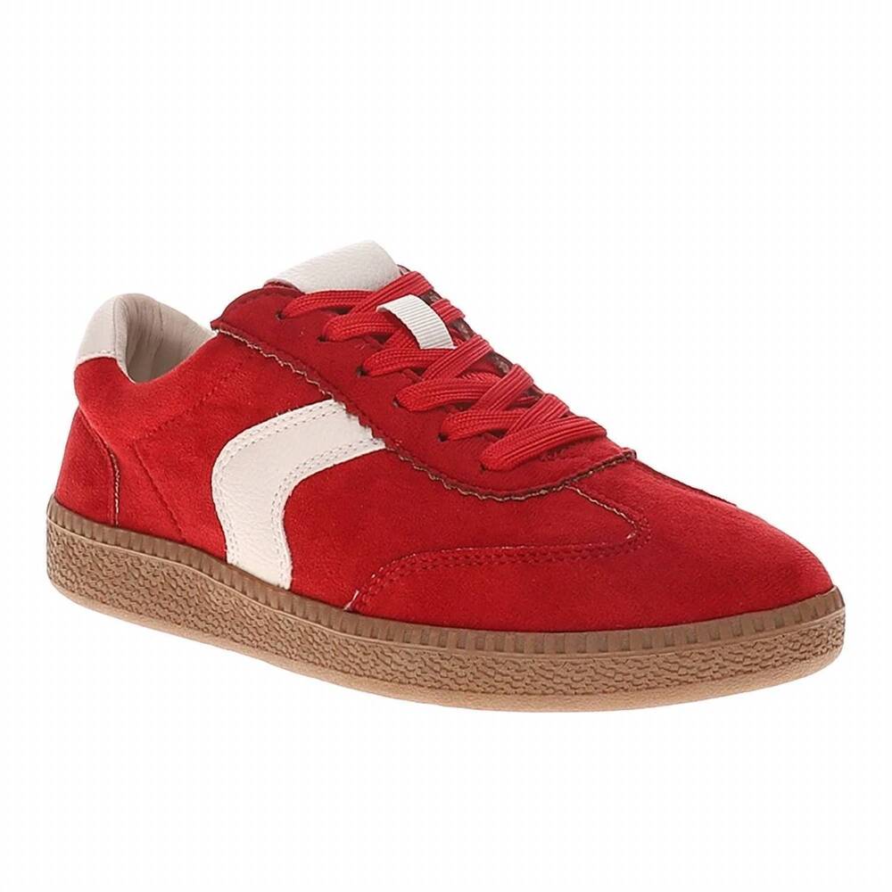 NEW CORKYS FOOTWEAR women's spoiler alert lace up sneakers in red faux suede - Picture 4 of 6